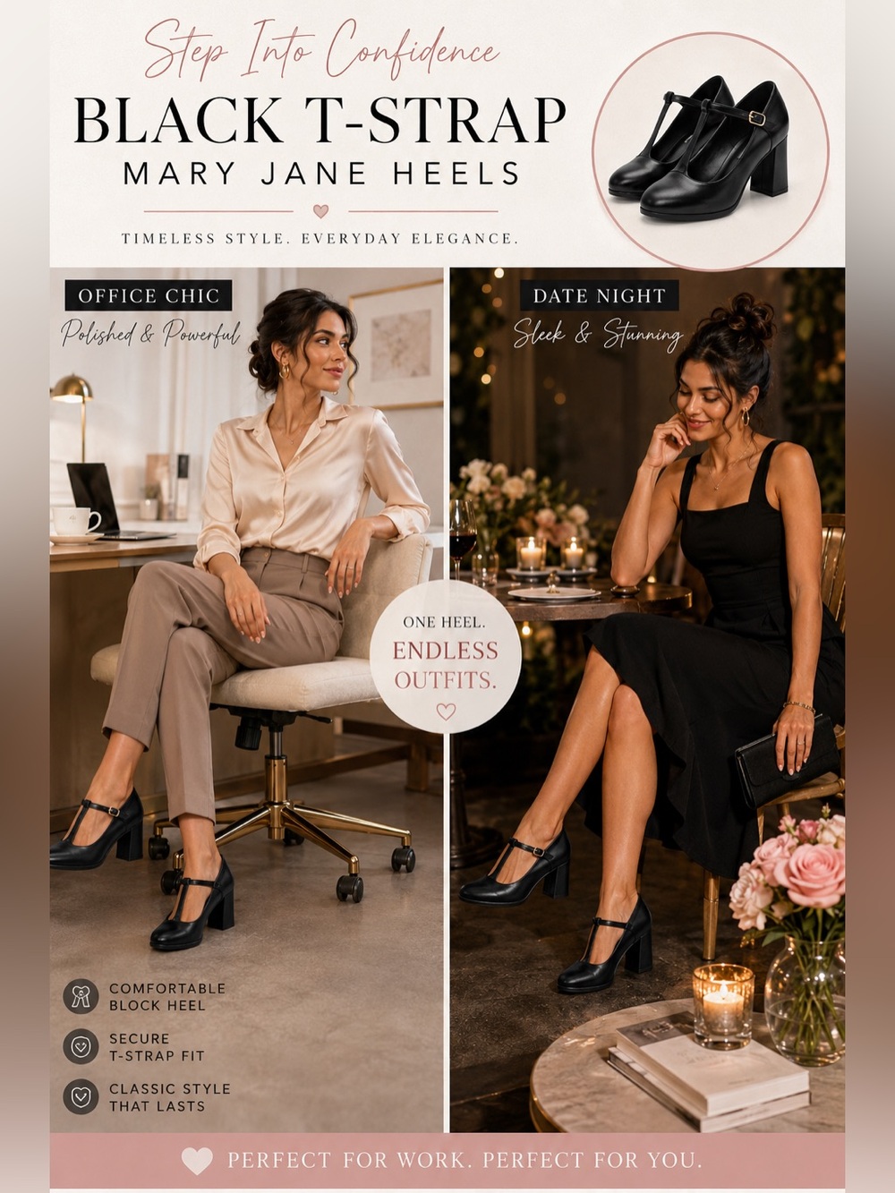 Dream Pairs Black T-Strap Mary Jane Heels